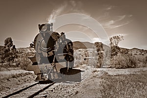 Old steam train sepia