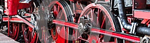 Old steam train wheels panorama