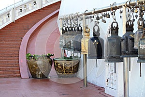 Old steel bells at the Golden Mount at Wat Saket in Bangkok, Thailand