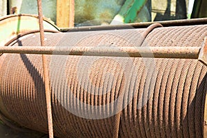 Old steel cable wrapped up in a coil