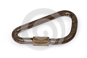 Old steel carabiner with closed straight solid screw gate photo