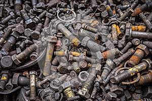 Old steel nuts and bolts. Background