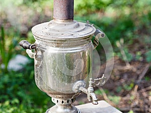 Old steel samovar - boiling kettle