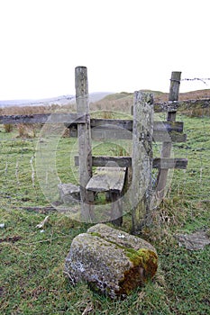 Old stile at reservoir at Slitt Lead Mine