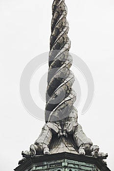 Old stock exchange tower with twisted dragons. Copenhague architecture