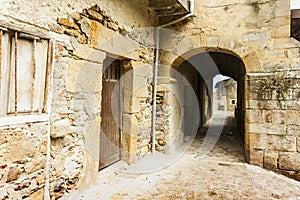 Old stone architecture in Lastres, sailor coastal village in Asturias, Spain