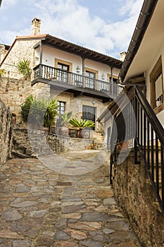 Old stone architecture in Lastres, sailor coastal village in Asturias, Spain