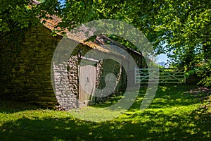 Old stone barn in backyard