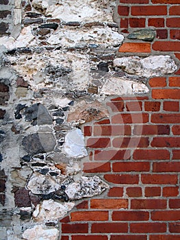 Old Stone and Brick Decorated Wall.