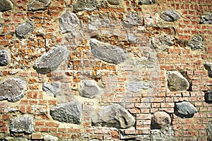 Old stone and brick wall of castle.