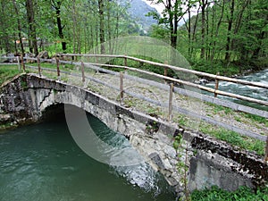 The old stone bridge across the Thur River in Unterwasser