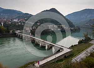 The old stone bridge of Mehmed Pasha Sokolovic over the river Drina in Visegrad