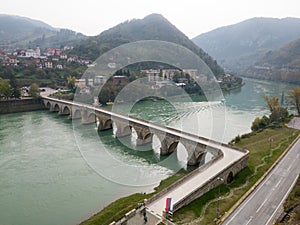 The old stone bridge of Mehmed Pasha Sokolovic over the river Drina in Visegrad