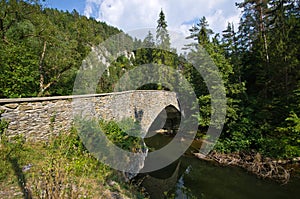 Old stone bridge over the Hornad river, Slovakia Paradise