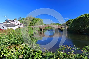 Old Stone Bridge over the River Annan at Brydekirk in Early Morning, Dumfries and Galloway, Scotland, Great Britain