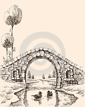 Old stone bridge over river