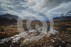 Old stone bridge on river Sligachan, Isle of Skye, Highlands of