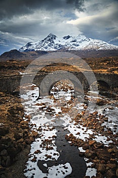 Old stone bridge on river Sligachan, Isle of Skye, Highlands of