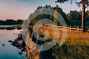 Old stone bridge in summer Finland