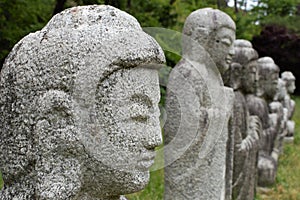 Old stone Buddha statues at temple Unjusa, Hwasun, South Jeolla Province, Korea