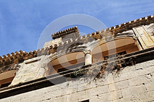 Old stone carved facade of El Salvador Church in Caravaca de la Cruz, Murcia