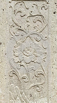 Old stone carving background on temple fence wall