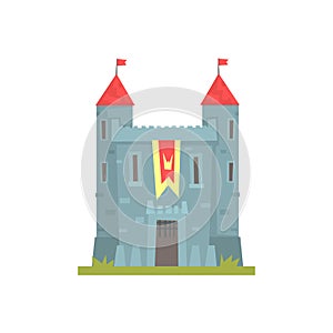 Old stone castle with towers, ancient architecture building vector Illustration