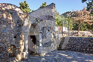 Old stone church in the forest near the old Pili village, Kos island, Dodecanese, Greece