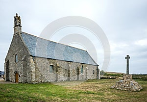 Old stone church on Pointe Saint-Mathieu in Brittany in France