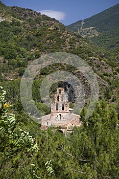 Old stone church in the Pyrenees Mountains, Province of Huesca, Spain