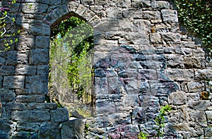 Old stone church ruins in Patapsco State Park in Maryland