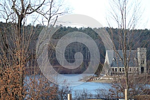 Old Stone Church at Wachusett Resevoir, in West Boylston, ma