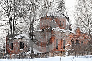 Old stone church windows old Russian style. Vintage walls of a Church with peeling bricks