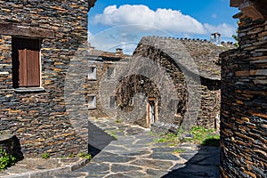 Old stone constructions on the route of the black villages, Majaelrayo, Guadalajara.