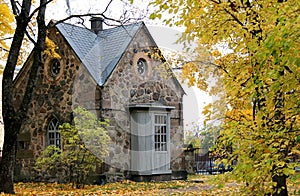 Old stone cottage in the woods