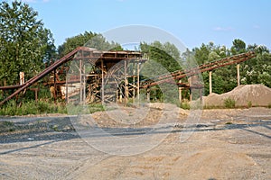 Old stone crushing plant. Gravel mill