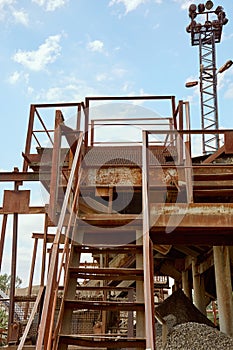 Old stone crushing plant. Gravel mill