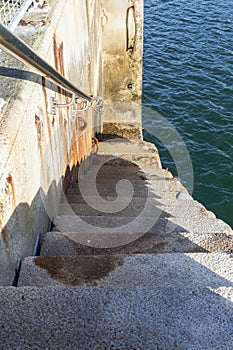 Old stone down stairs to the sea from the world war II on the mo