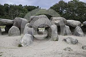 Old stone grave like a big dolmen in Drenthe Holland