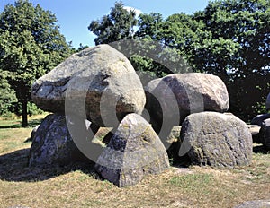 Old stone grave like a big dolmen in Drenthe Holland. It is called in Dutch a Hunebed