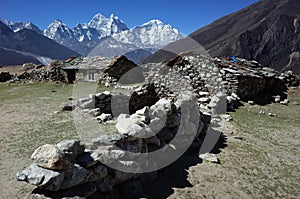 Old stone houses in Himalayas mountains, Nepal