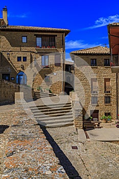 Old stone houses in a medieval village of Ujue in Basque Country, Navarra, Spain