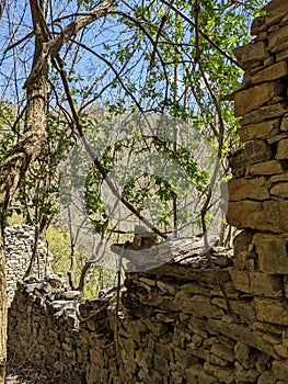 old stone houses in ticino. Derelict stone huts near the Monte Generoso mountain in Lugano. Nice hiking area.Spring time