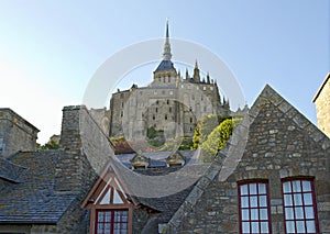 Old stone houses under Mont-Saint Michel abbey