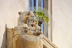 Old stone lion sculpture