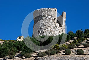 Old stone made watch tower in Cartagena,Spain