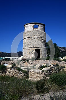 Old stone made watch tower in Cartagena,Spain