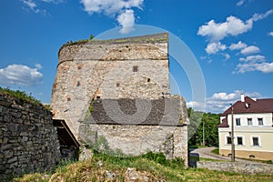 Old stone medieval Stephen Bathory Gate in Kamianets-Podilskyi fortress, Ukraine