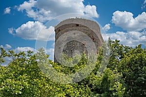 Old stone medieval Stephen Bathory tower in Kamianets-Podilskyi fortress, Ukraine