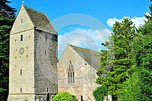 old stone medieval village church in Herefordshire in England